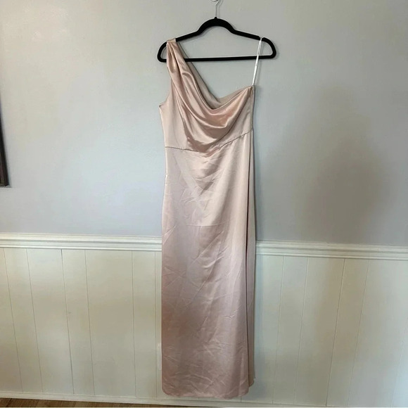 Lovely Maddie Lux Charm Cameo One Shoulder Satin Maxi Dress Size 10R NWOT - Picture 2 of 9